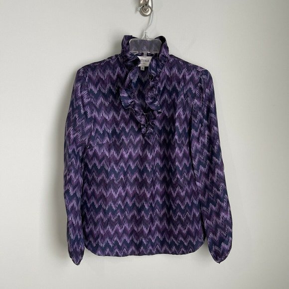 Elizabeth McKay 6 Purple Chevron Long Sleeve Ruffle The Elizabeth Shirt - Picture 3 of 7